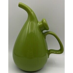 Vintage Italian Glazed Green Ceramic Oil Pitcher 8 x4.5 in